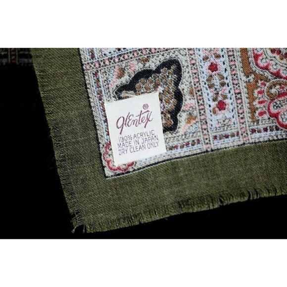 NEW GLENTEX JAPAN BROWN BEIGE RED ANIMAL PRINT PAISLEY POLYESTER WRAP SCARF - Picture 5 of 5
